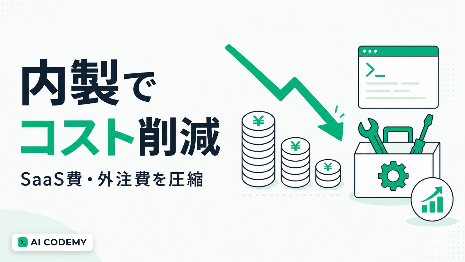 AIツールの内製でSaaS費と外注費を削減する費用回収のイメージイラスト
