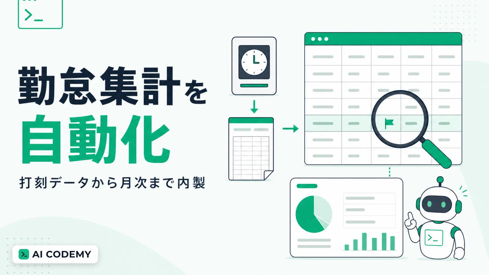 勤怠管理ツールをClaude Codeで内製する流れを示すイメージイラスト